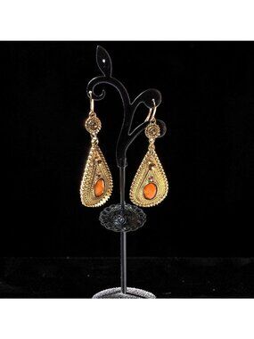 Vintage Teardrop Faux Amber Gold Tone Statement Stud Earrings